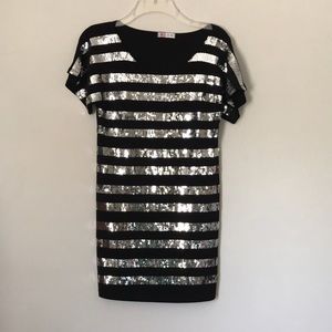 Black and silver sequined mini dress. Size medium.